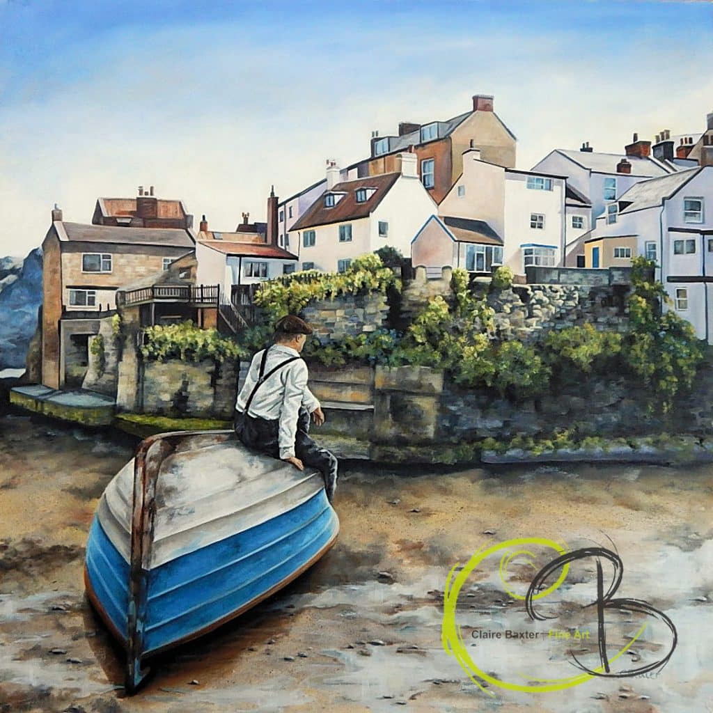 Man on boat in Staithes giclee print